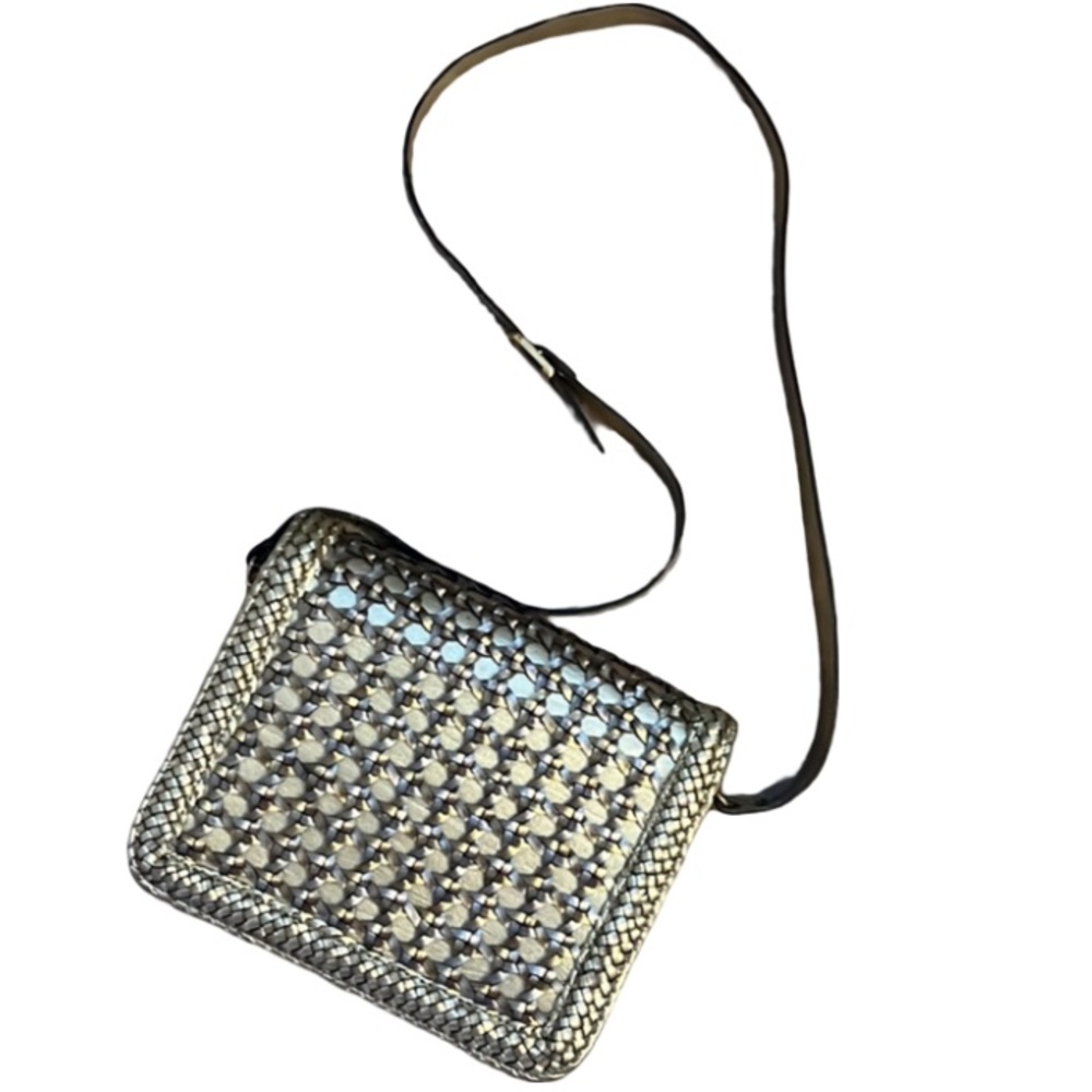 Vintage Designer Warren Reed Silver & Gold Leather Basket Weave Flap Bag